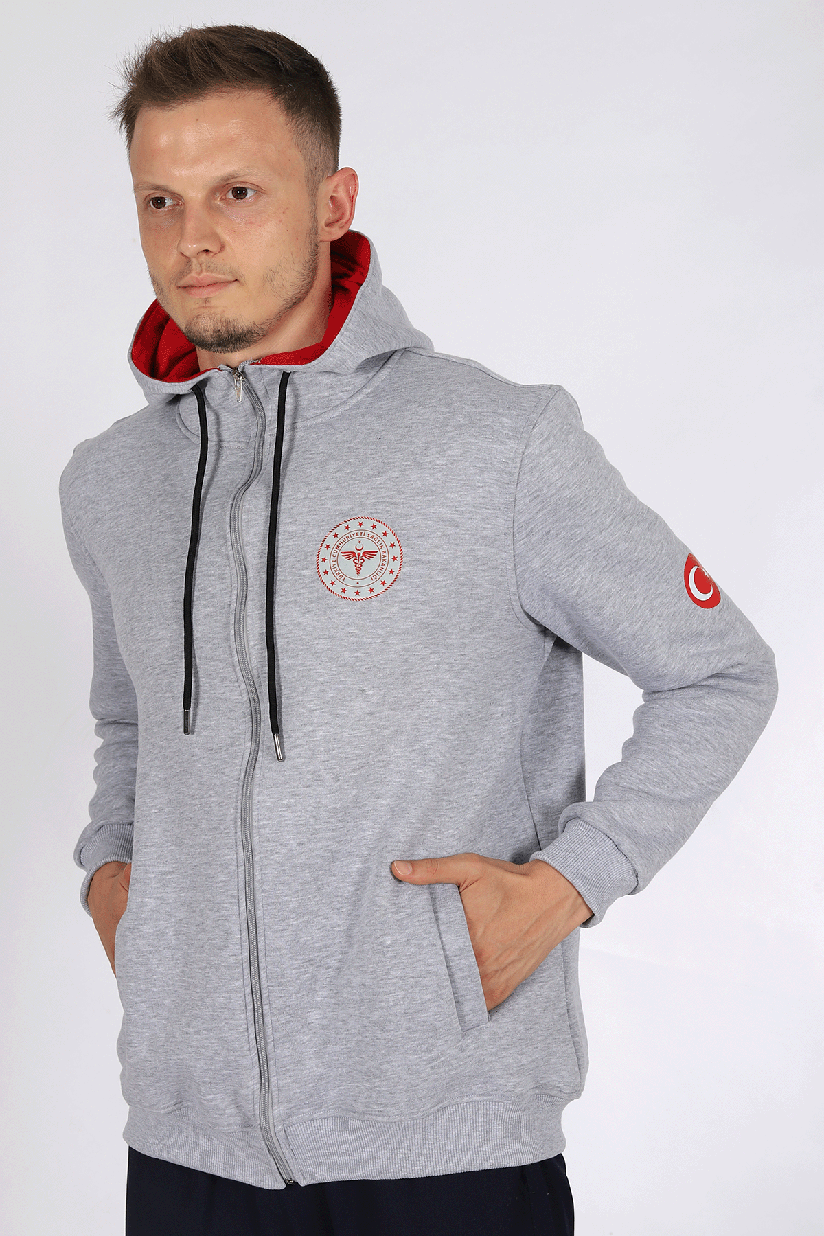 Gri 112 Acil Sağlık Kapüşonlu Hırka Unisex