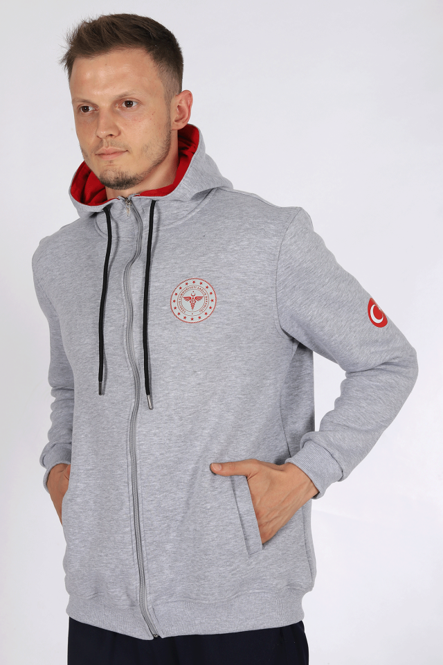 Gri 112 Acil Sağlık Kapüşonlu Hırka Unisex