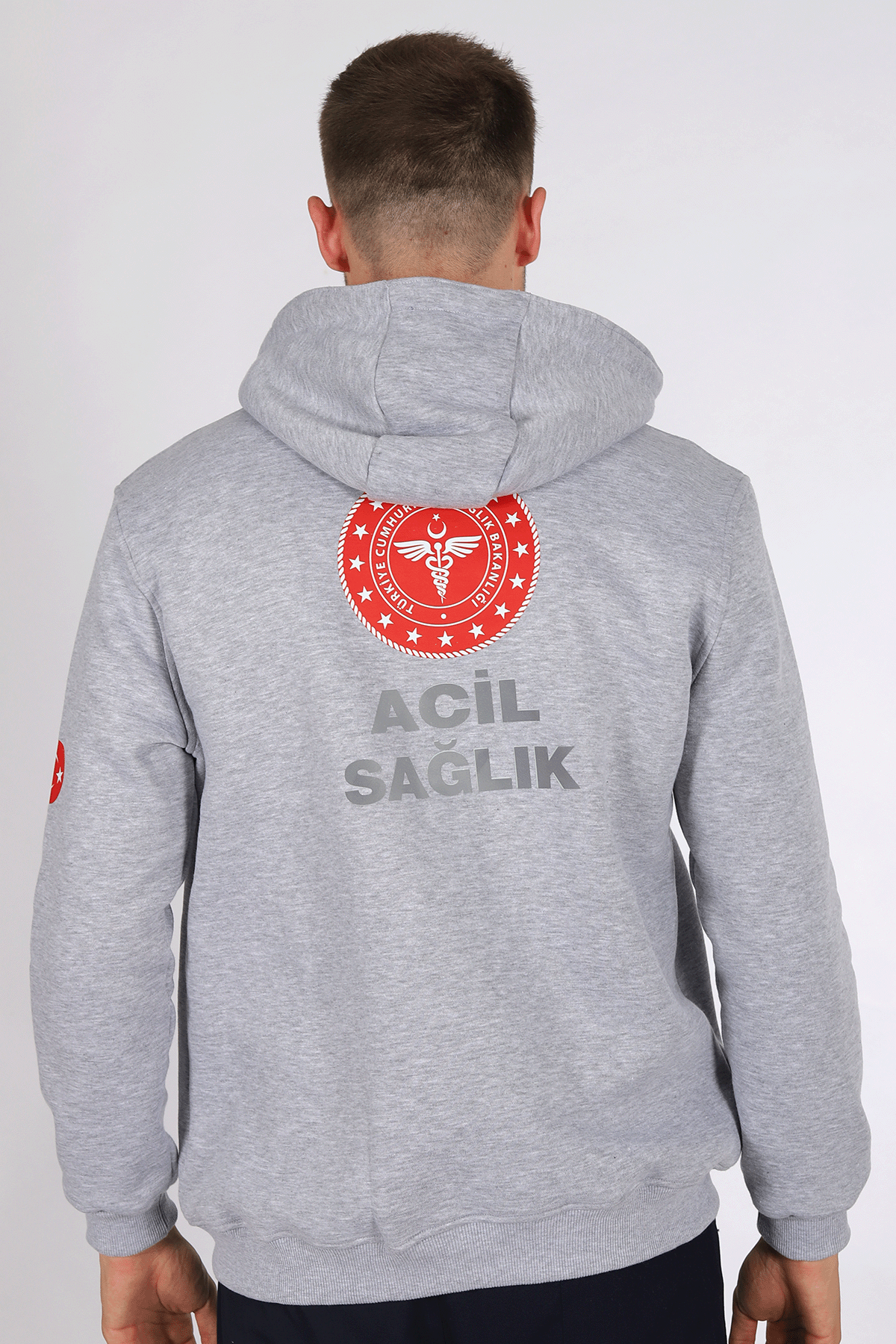 Gri 112 Acil Sağlık Kapüşonlu Hırka Unisex