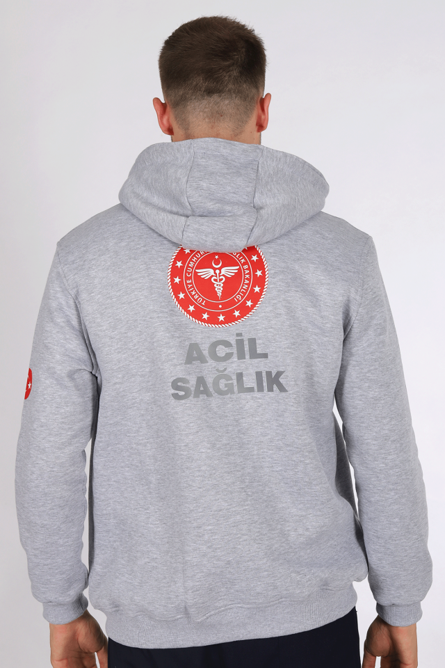 Gri 112 Acil Sağlık Kapüşonlu Hırka Unisex