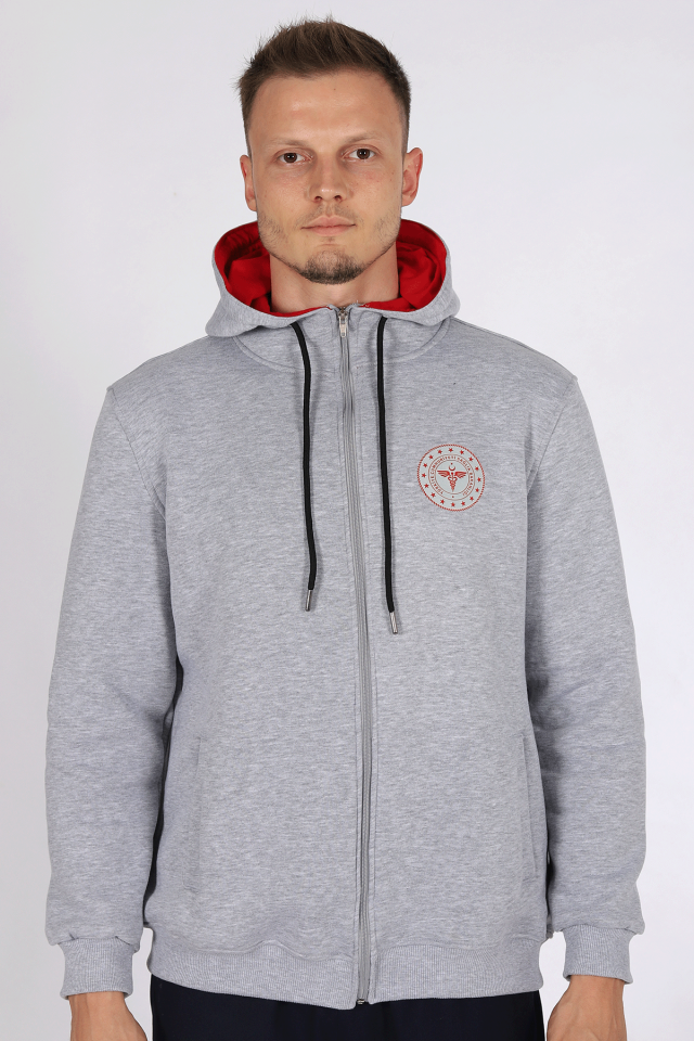 Gri 112 Acil Sağlık Kapüşonlu Hırka Unisex 2XL