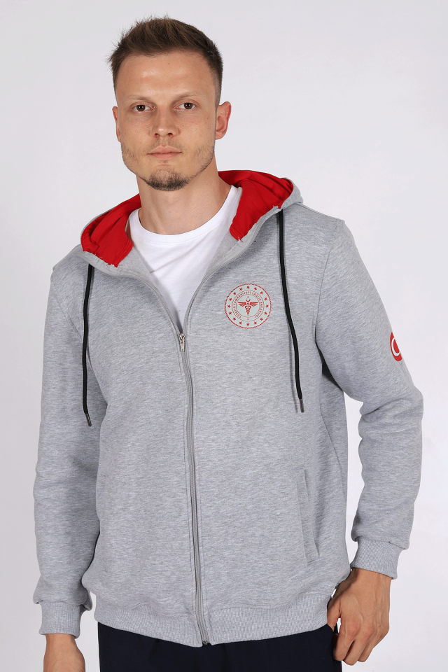 Gri 112 Acil Sağlık Kapüşonlu Hırka Unisex 2XL