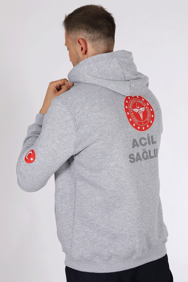 Gri 112 Acil Sağlık Kapüşonlu Hırka Unisex