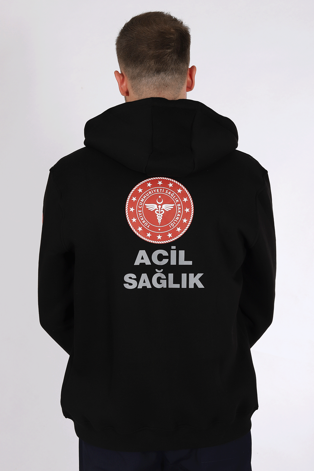 Siyah 112 Acil Sağlık Kapüşonlu Hırka Unisex