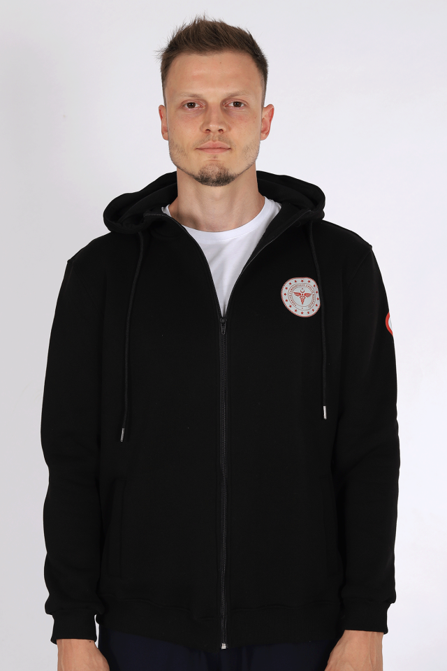 Siyah 112 Acil Sağlık Kapüşonlu Hırka Unisex