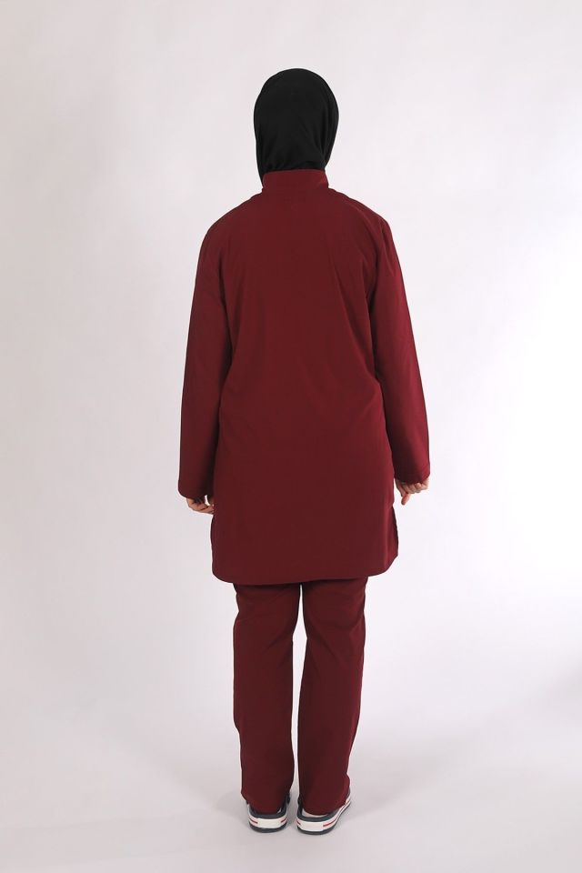 Bordo Likralı Tesettür Scrubs Doktor Hemşire Forması Takım XL