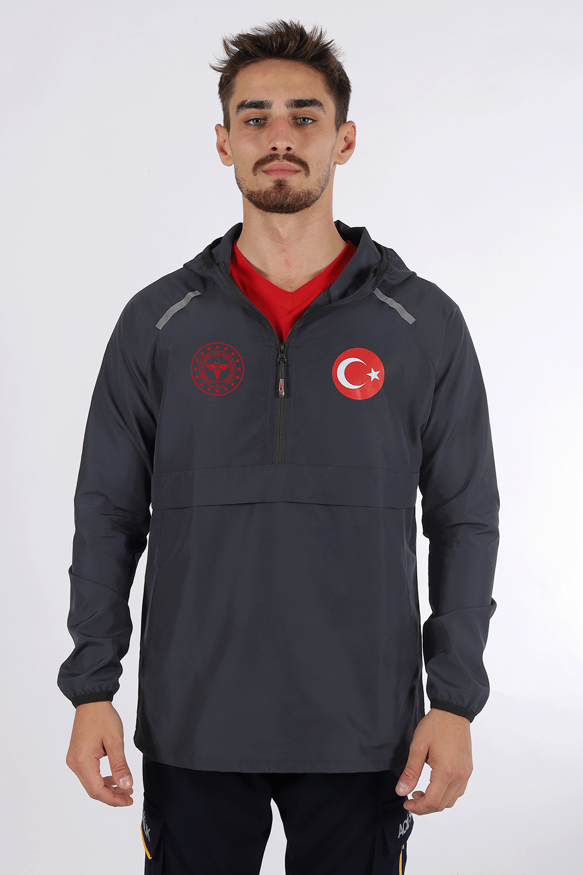 Gri 112 Acil Sağlık Kanguru Cep Rüzgarlık Unisex