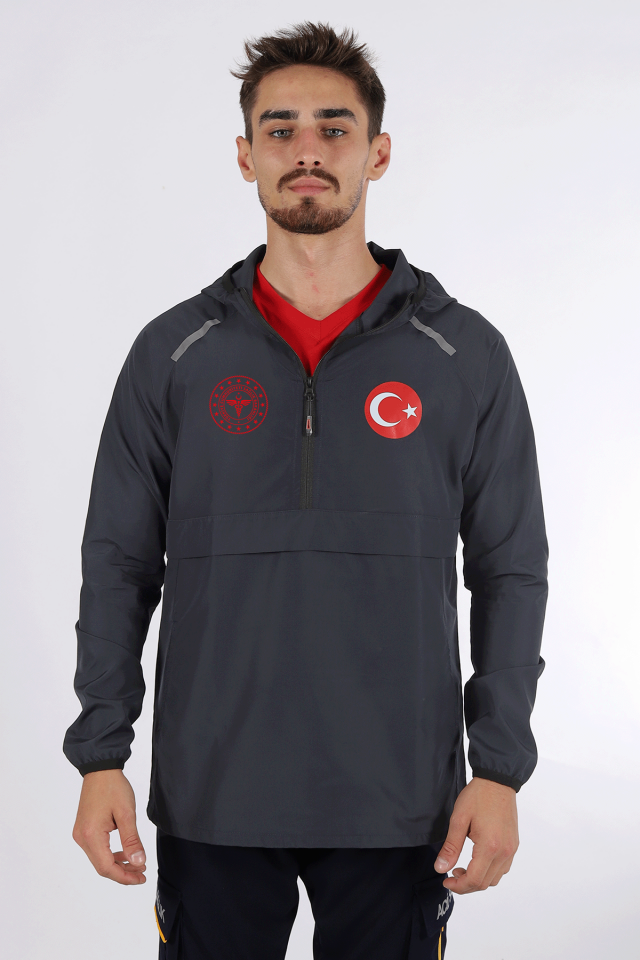 Gri 112 Acil Sağlık Kanguru Cep Rüzgarlık Unisex