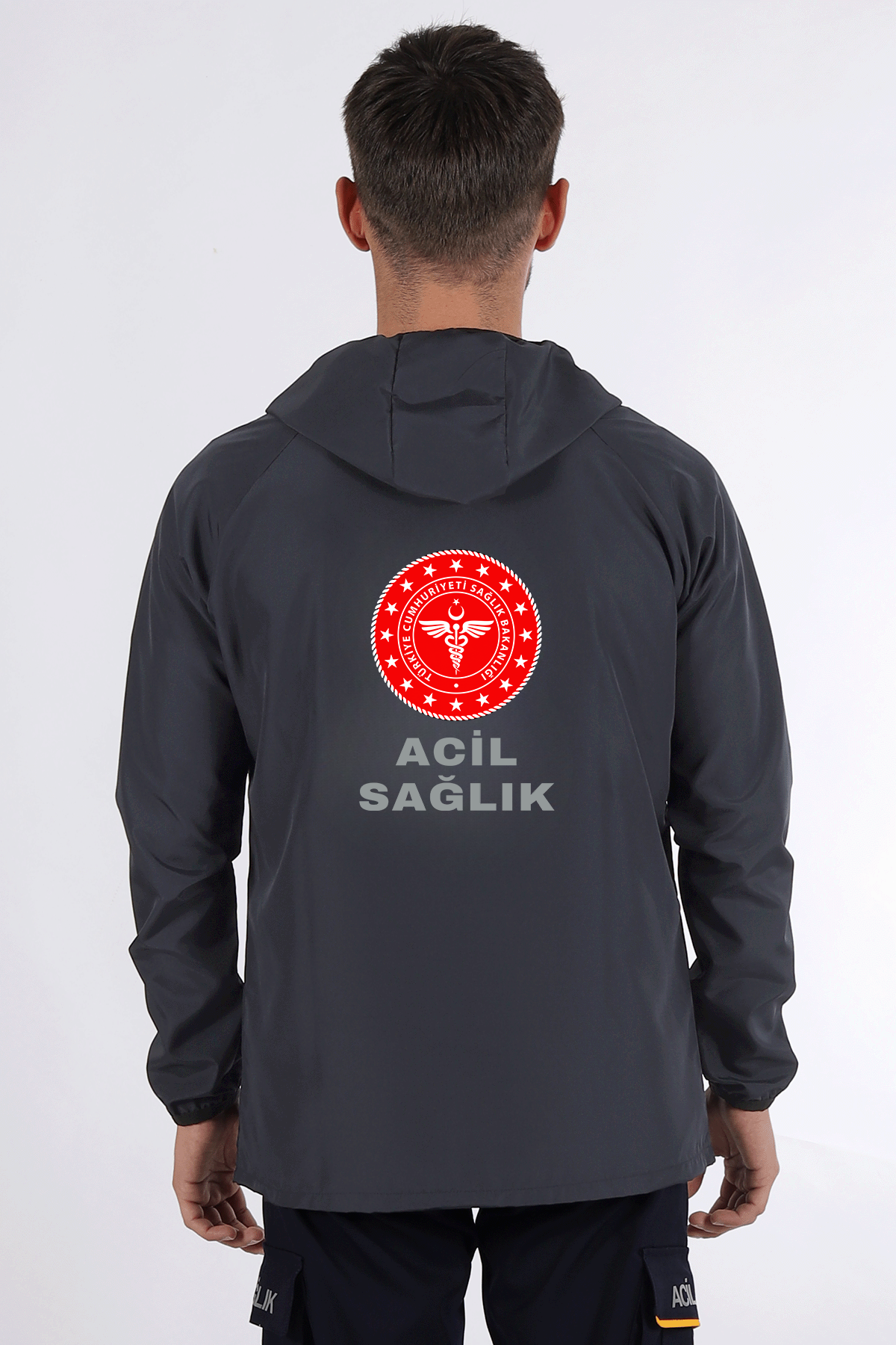 Gri 112 Acil Sağlık Kanguru Cep Rüzgarlık Unisex