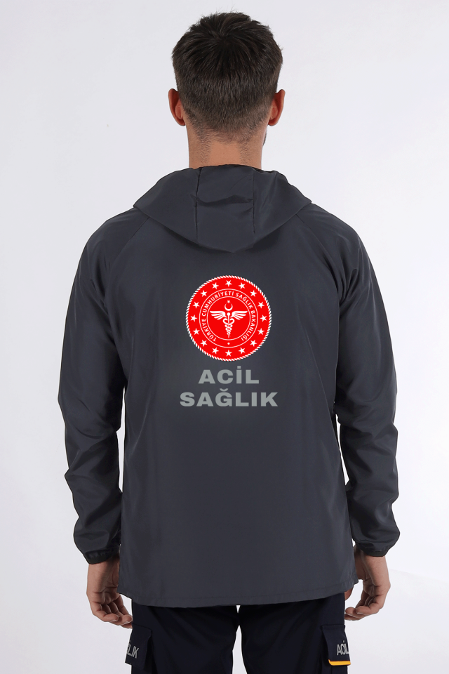 Gri 112 Acil Sağlık Kanguru Cep Rüzgarlık Unisex