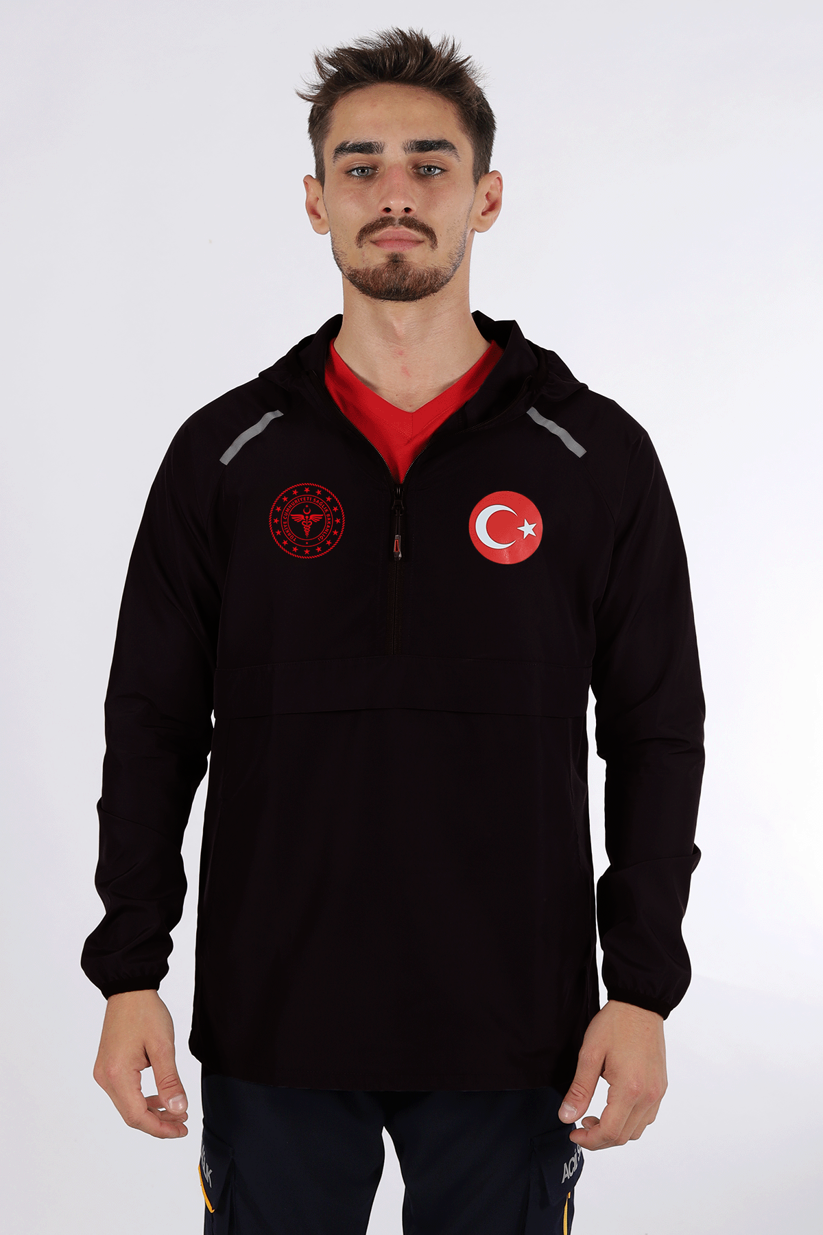 Siyah 112 Acil Sağlık Kanguru Cep Rüzgarlık Unisex