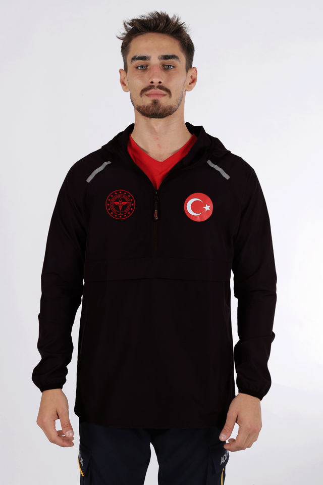 Siyah 112 Acil Sağlık Kanguru Cep Rüzgarlık Unisex