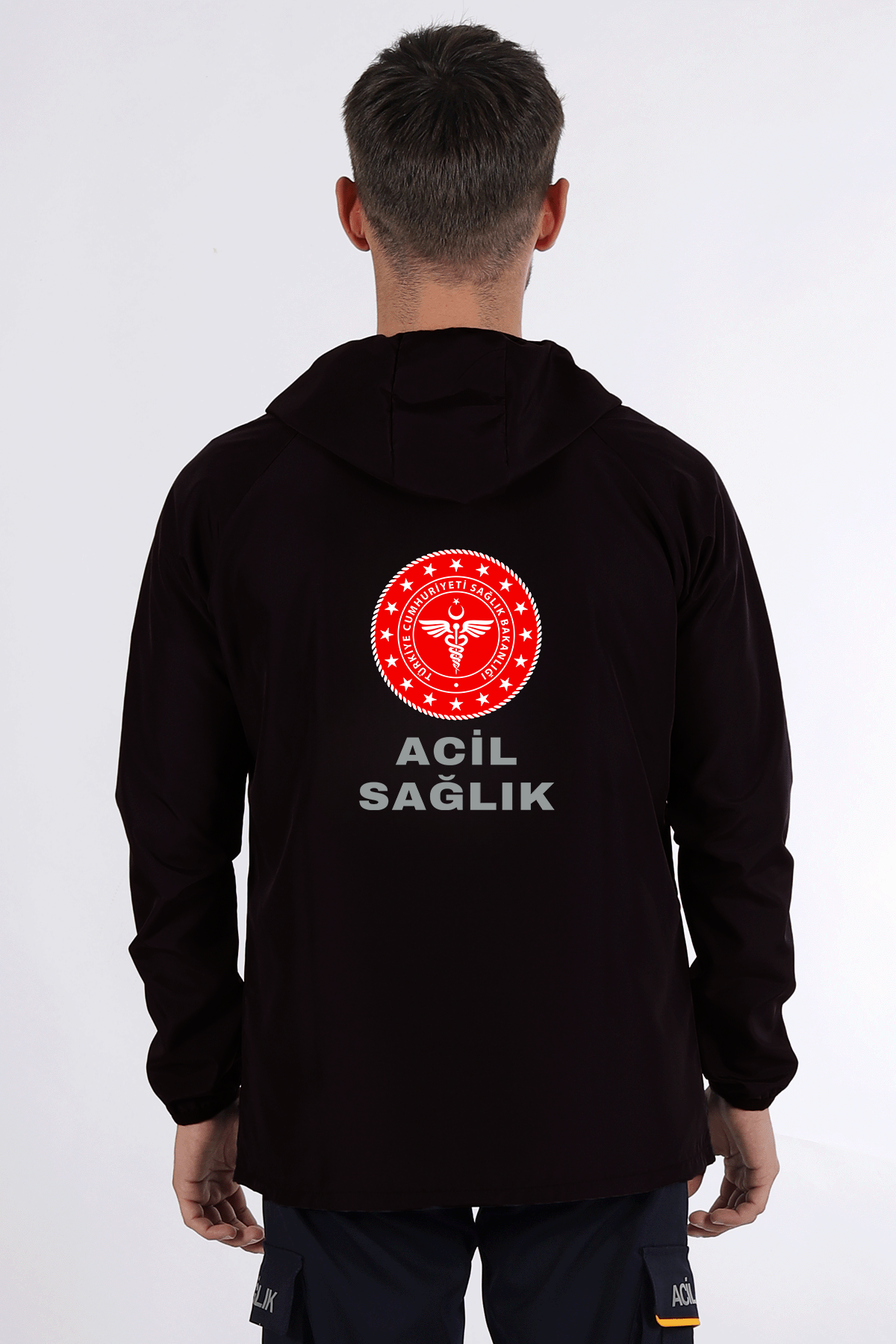 Siyah 112 Acil Sağlık Kanguru Cep Rüzgarlık Unisex