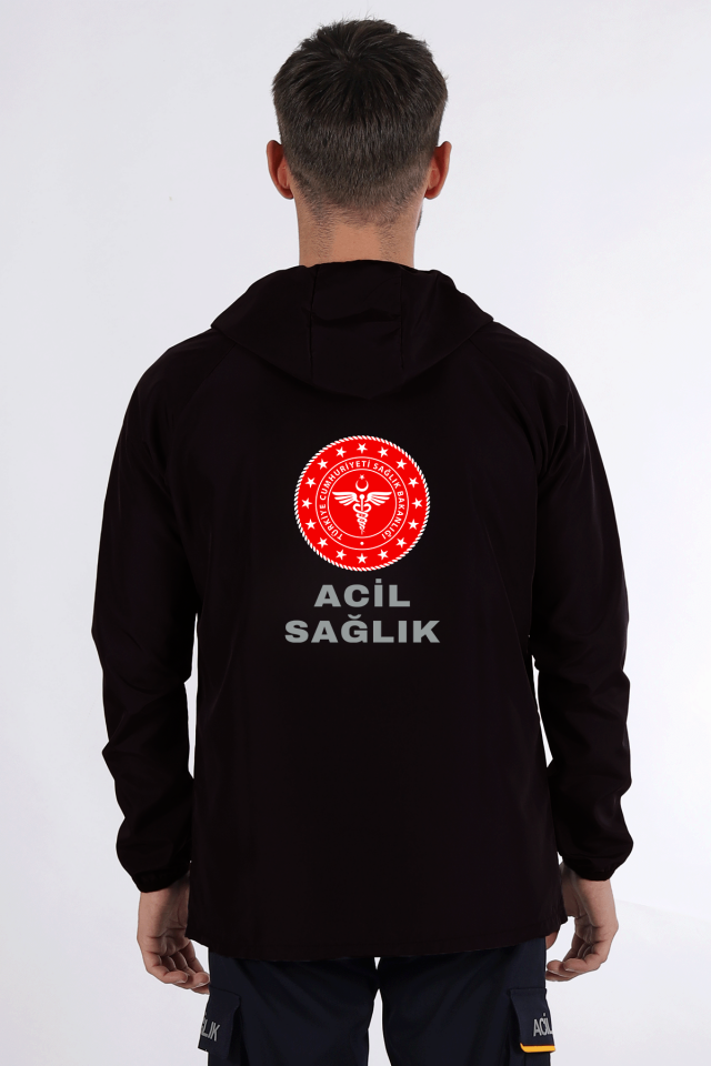 Siyah 112 Acil Sağlık Kanguru Cep Rüzgarlık Unisex