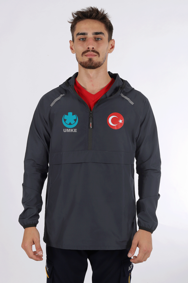 Gri UMKE Kanguru Cep Rüzgarlık Unisex