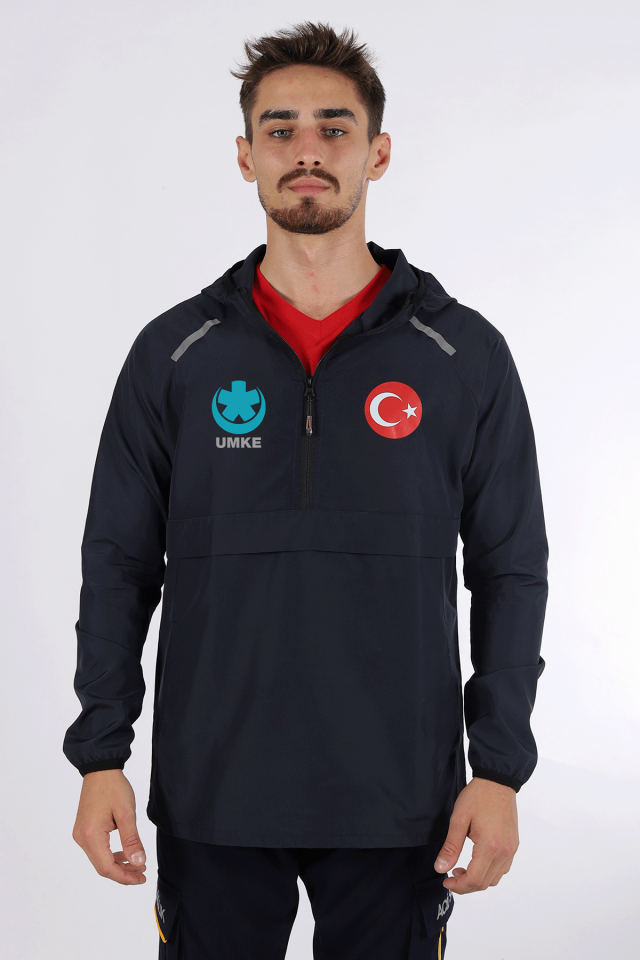 Lacivert UMKE Kanguru Cep Rüzgarlık Unisex