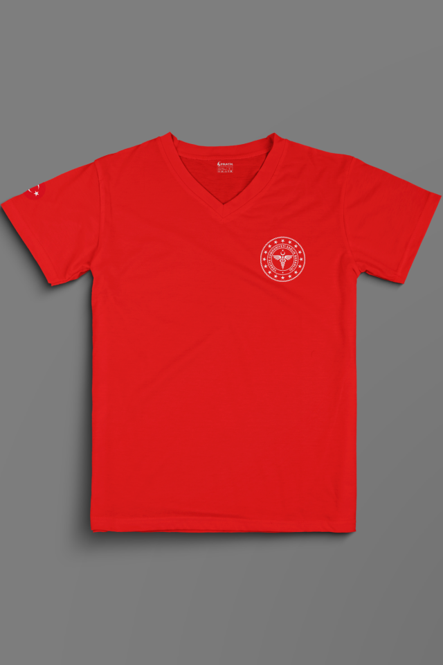 Kırmızı 112 Acil Sağlık V Yaka Tişört Unisex 2XL