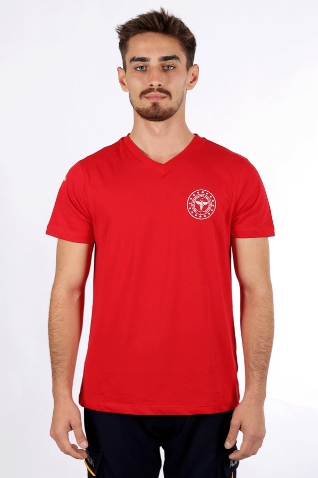 Kırmızı 112 Acil Sağlık V Yaka Tişört Unisex