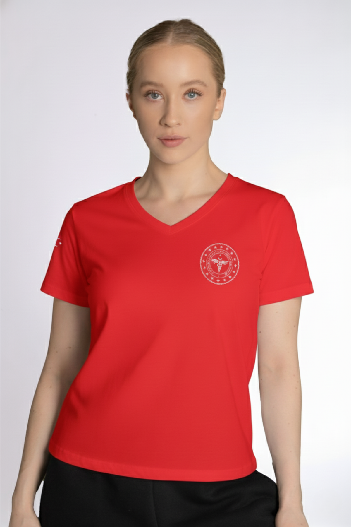 Kırmızı 112 Acil Sağlık V Yaka Penye Tişört Unisex