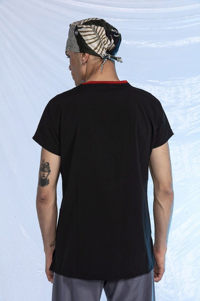 Kiremit Likralı Scrubs Doktor Hemşire Forması Yarasa Kol Tek Üst XS