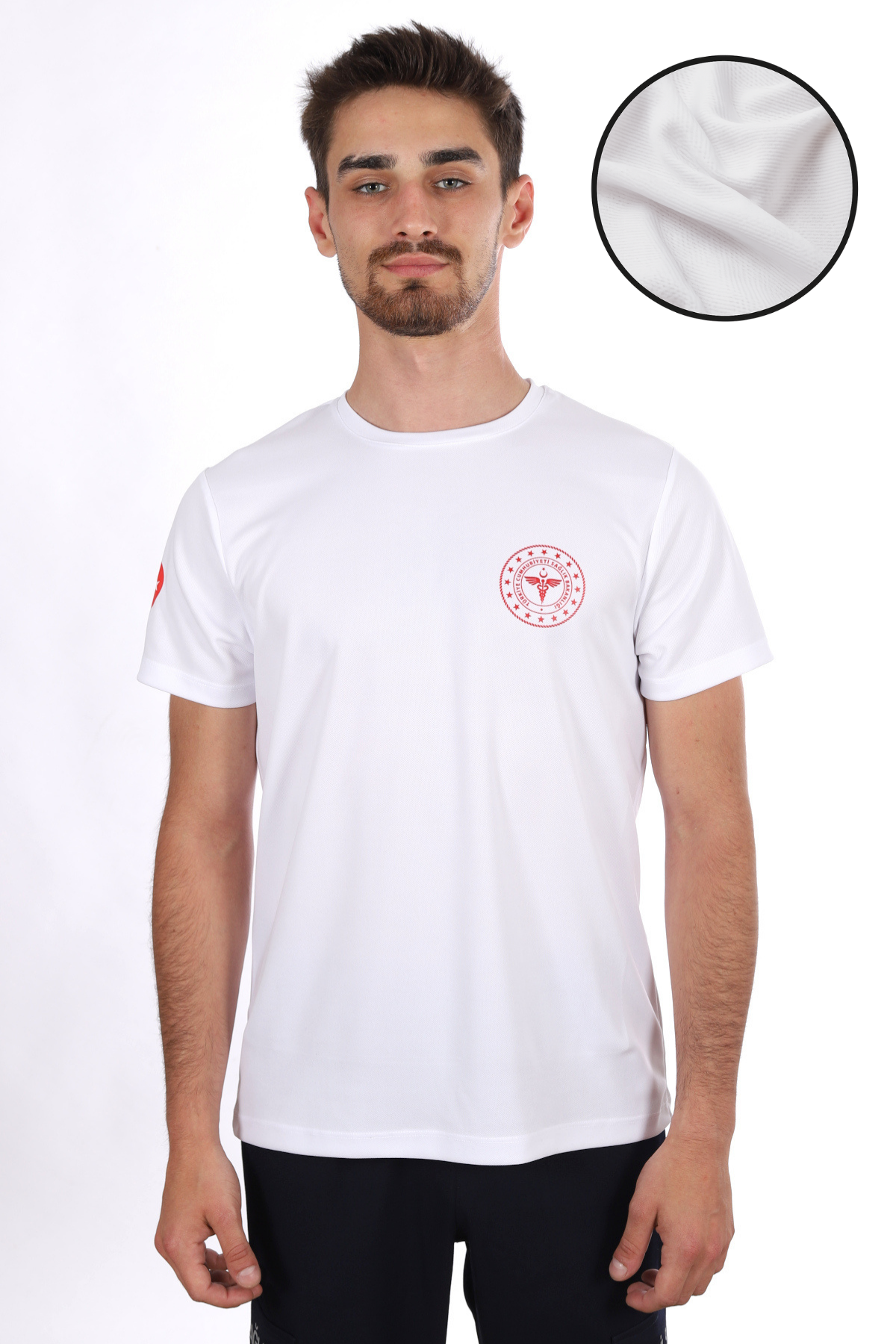 Beyaz 112 Acil Sağlık Dry Touch Bisiklet Yaka Tişört Unisex