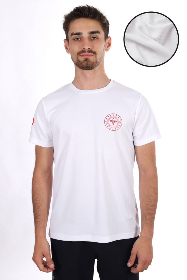 Beyaz 112 Acil Sağlık Dry Touch Bisiklet Yaka Tişört Unisex