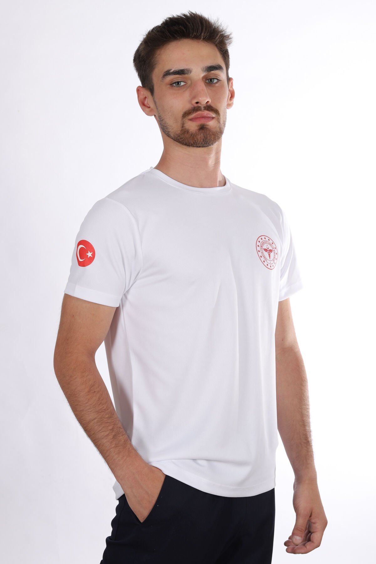 Beyaz 112 Acil Sağlık Dry Touch Bisiklet Yaka Tişört Unisex