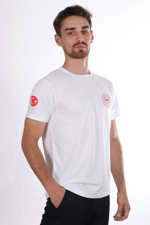 Beyaz 112 Acil Sağlık Dry Touch Bisiklet Yaka Tişört Unisex
