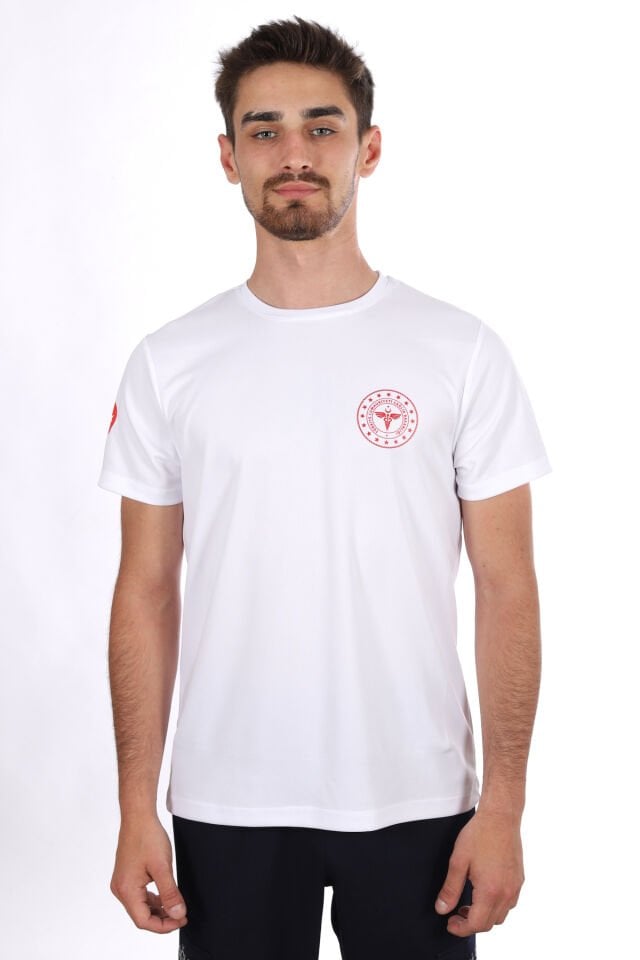 Beyaz 112 Acil Sağlık Dry Touch Bisiklet Yaka Tişört Unisex