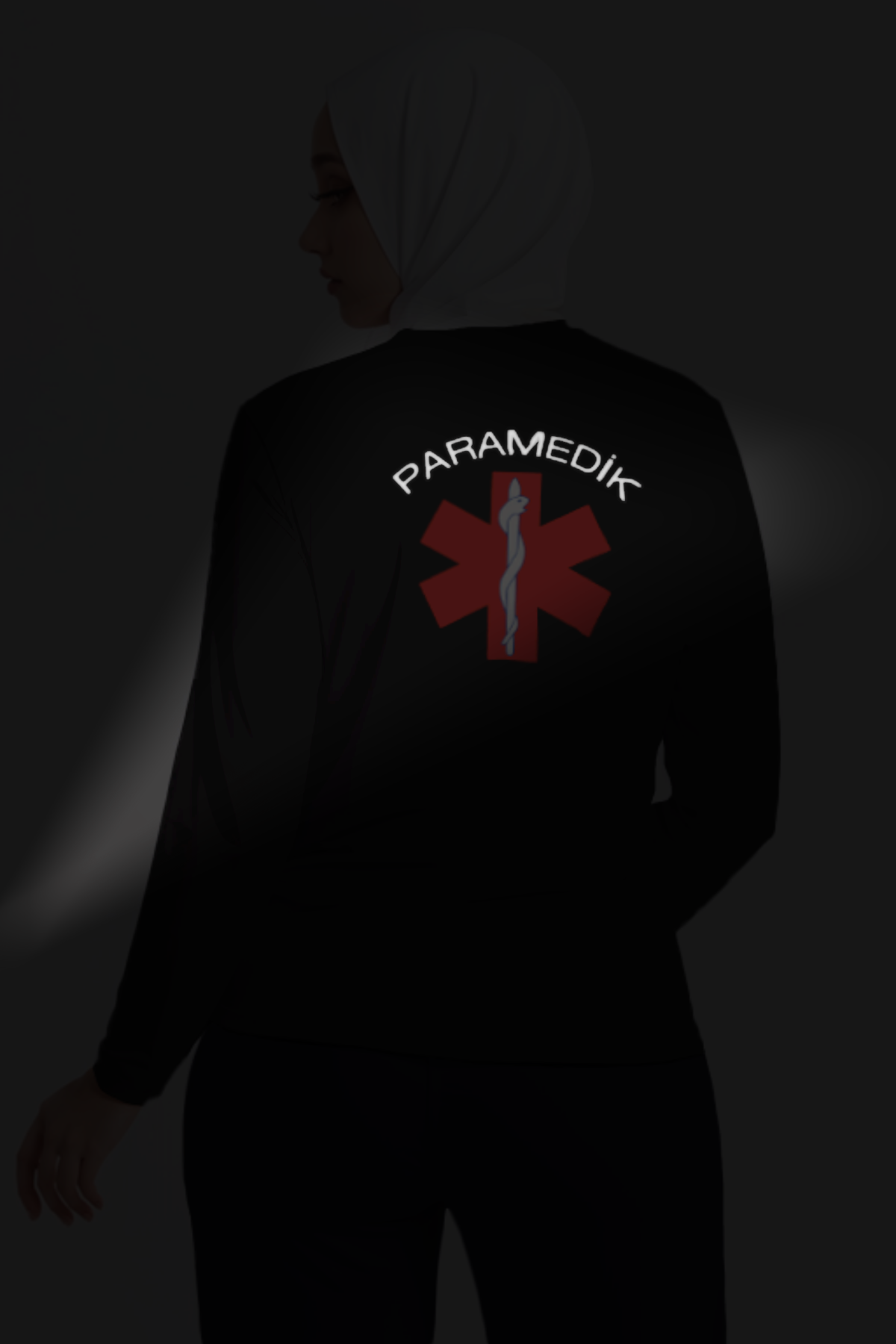 Beyaz Paramedik Bisiklet Yaka Uzun Kollu Penye Tişört Unisex