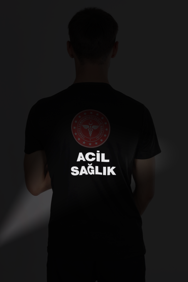 Siyah 112 Acil Sağlık Dry Touch Bisiklet Yaka Tişört Unisex L