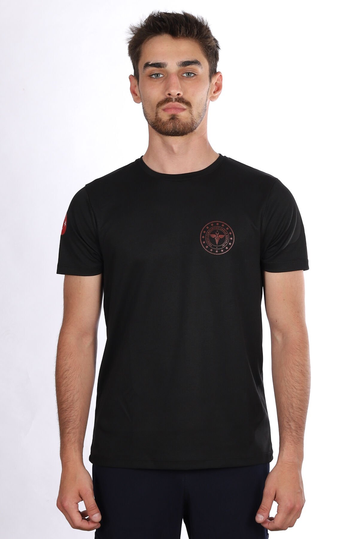 Siyah 112 Acil Sağlık Dry Touch Bisiklet Yaka Tişört Unisex