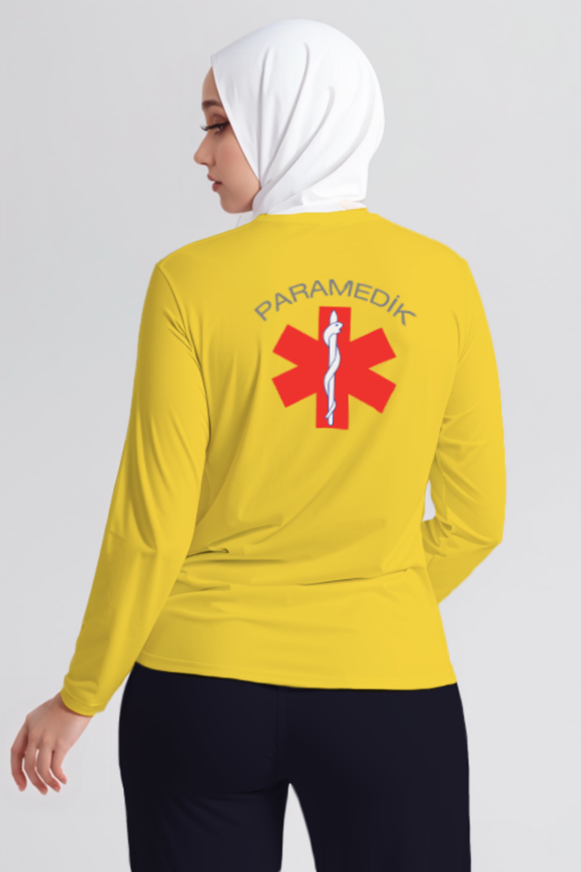 Sarı Paramedik Bisiklet Yaka Uzun Kollu Penye Tişört Unisex