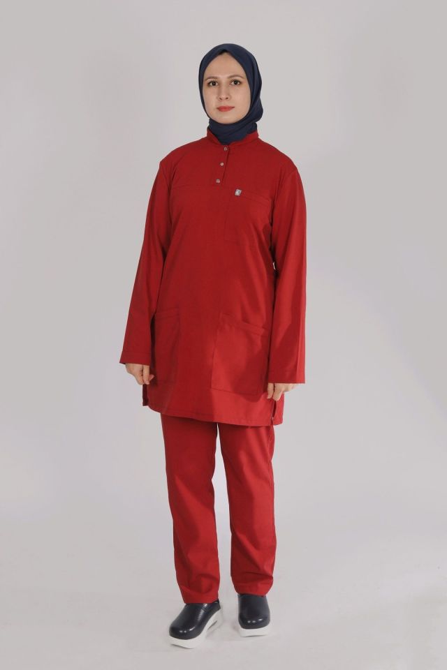 Kiremit Likralı Tesettür Scrubs Doktor Hemşire Forması Takım 2XL