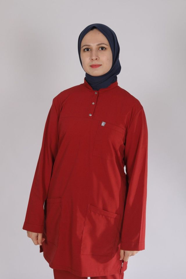 Kiremit Likralı Tesettür Scrubs Doktor Hemşire Forması Takım 2XL