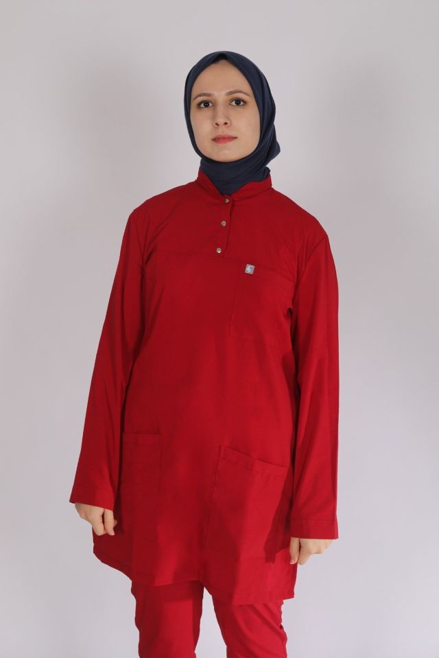 Kiremit Likralı Tesettür Scrubs Doktor Hemşire Forması Takım 2XL
