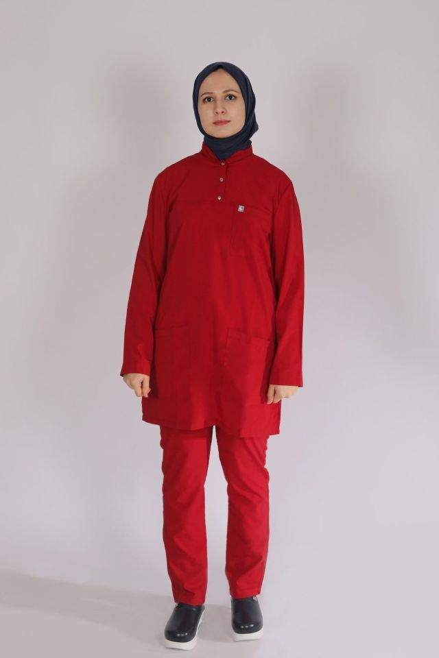 Kiremit Likralı Tesettür Scrubs Doktor Hemşire Forması Takım 2XL