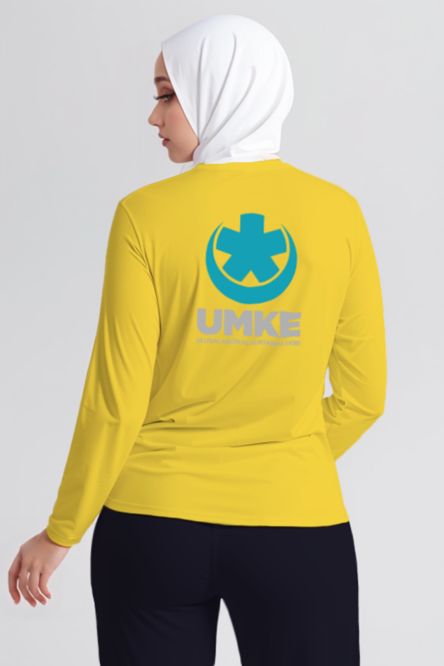 Sarı UMKE Bisiklet Yaka Uzun Kollu Penye Tişört Unisex