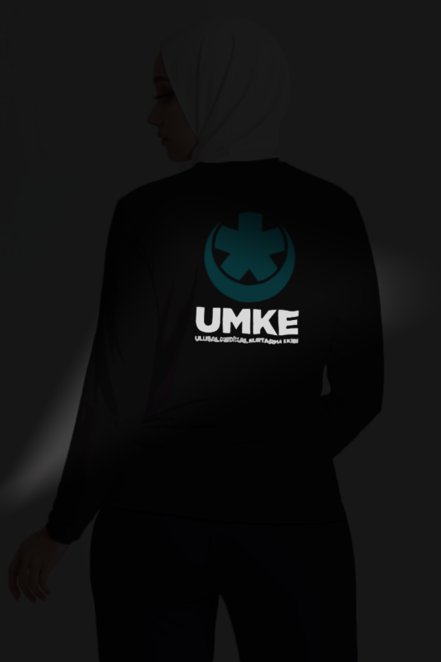Siyah UMKE Bisiklet Yaka Uzun Kollu Tişört Unisex