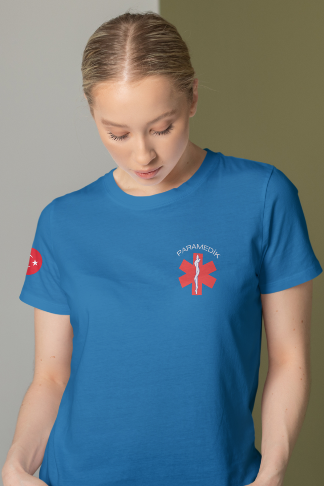Turkuaz Paramedik Bisiklet Yaka Penye Tişört Unisex