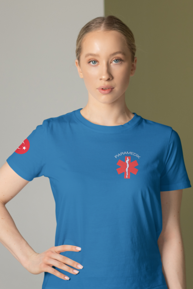 Turkuaz Paramedik Bisiklet Yaka Tişört Unisex M
