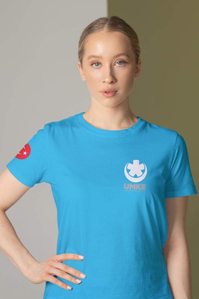 Turkuaz UMKE Bisiklet Yaka Penye Tişört Unisex