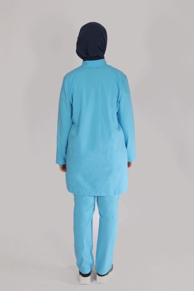 Bebe Mavi Likralı Tesettür Scrubs Doktor Hemşire Forması Takım XS