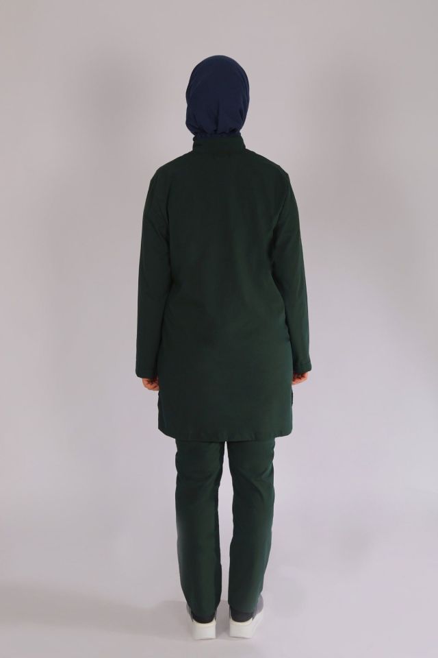 Ördek Yeşil Likralı Tesettür Scrubs Doktor Hemşire Forması Takım XS