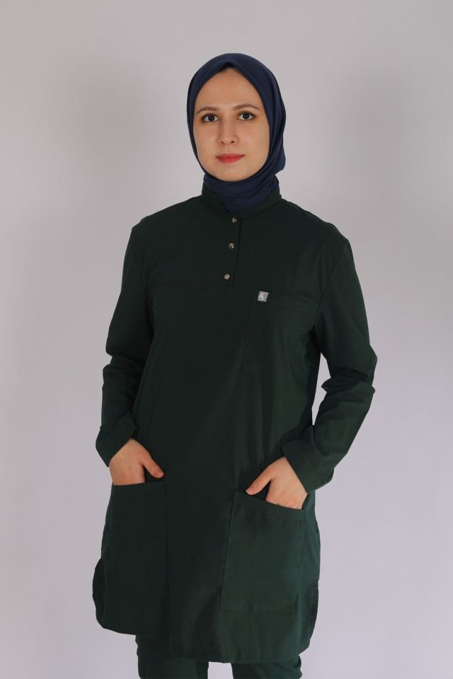 Ördek Yeşil Likralı Tesettür Scrubs Doktor Hemşire Forması Takım 2XL