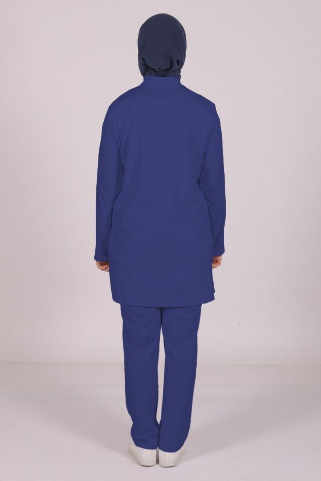Fırtına Mavi Likralı Tesettür Scrubs Doktor Hemşire Forması Takım 2XL