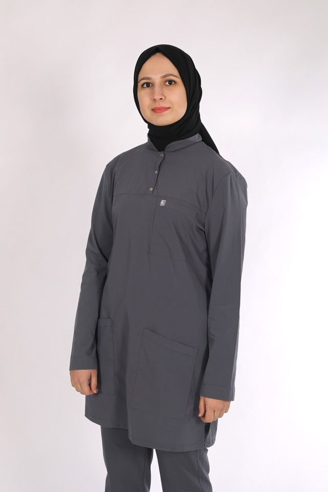 Füme Likralı Tesettür Scrubs Doktor Hemşire Forması Tek Üst XS