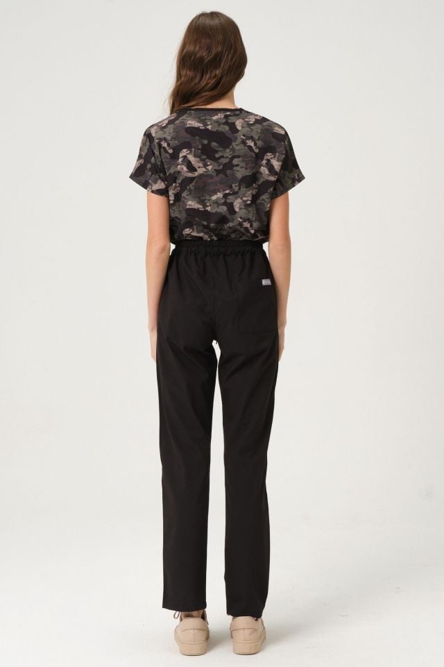 Kamuflaj Likralı Scrubs Doktor Hemşire Forması Yarasa Kol Takım Unisex